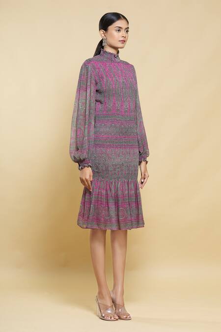 Buy_Kartikeya India_Pink Silk Georgette Dress_Online_at_Aza_Fashions