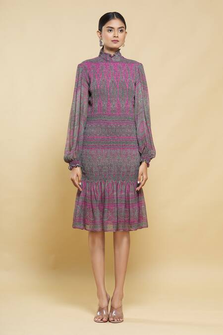 Shop_Kartikeya India_Pink Silk Georgette Dress_Online_at_Aza_Fashions