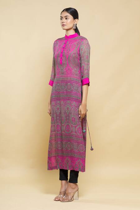 Shop_Kartikeya India_Pink Silk Georgette Printed Kurta _Online_at_Aza_Fashions