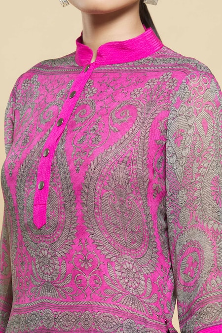 Kartikeya India_Pink Silk Georgette Printed Kurta _at_Aza_Fashions