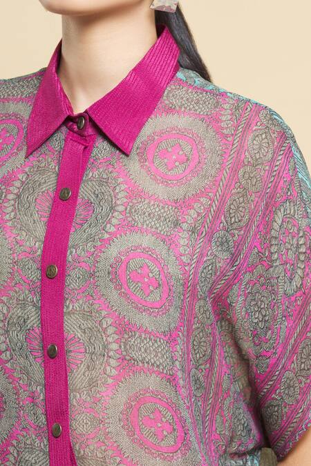 Kartikeya India_Pink Crepe, Georgette Printed Shirt_at_Aza_Fashions