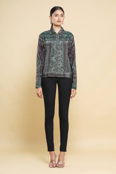 Kartikeya India_Green Silk Crepe Jacket_Online_at_Aza_Fashions