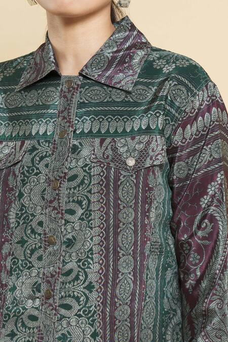 Kartikeya India_Green Silk Crepe Jacket_at_Aza_Fashions