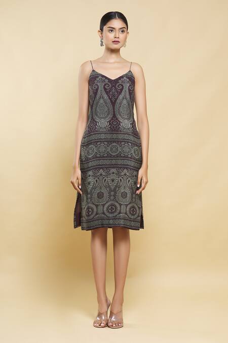 Kartikeya India_Maroon Silk Georgette Dress_Online_at_Aza_Fashions