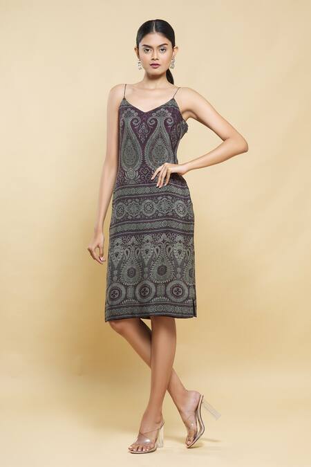 Buy_Kartikeya India_Maroon Silk Georgette Dress_Online_at_Aza_Fashions