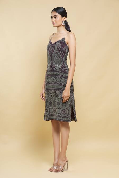 Shop_Kartikeya India_Maroon Silk Georgette Dress_Online_at_Aza_Fashions