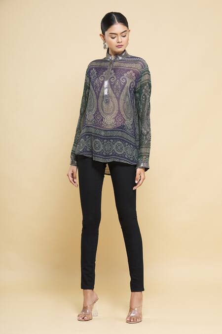 Buy_Kartikeya India_Blue Silk Georgette Top_Online_at_Aza_Fashions