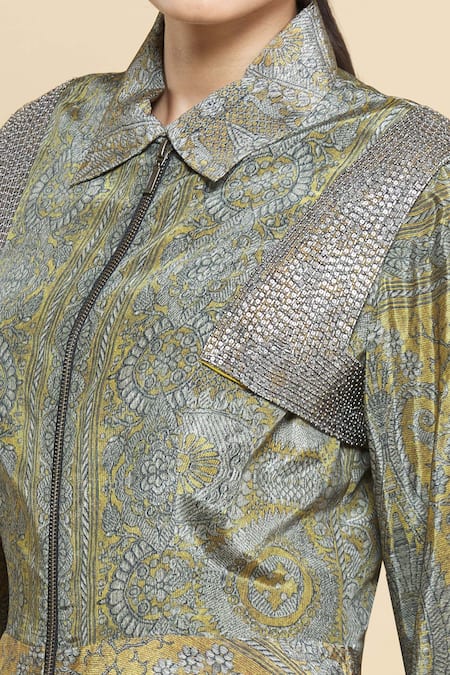 Kartikeya India_Yellow Silk Crepe Peplum Top_at_Aza_Fashions