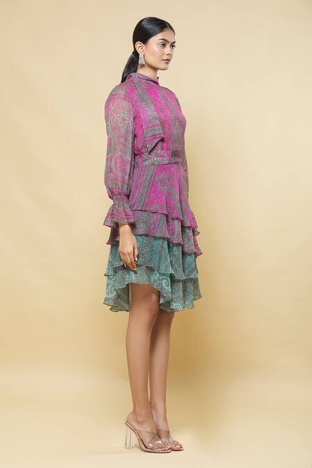 Kartikeya India_Pink Silk Georgette Dress_Online_at_Aza_Fashions