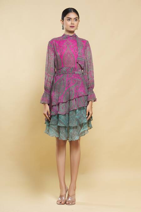 Shop_Kartikeya India_Pink Silk Georgette Dress_Online_at_Aza_Fashions