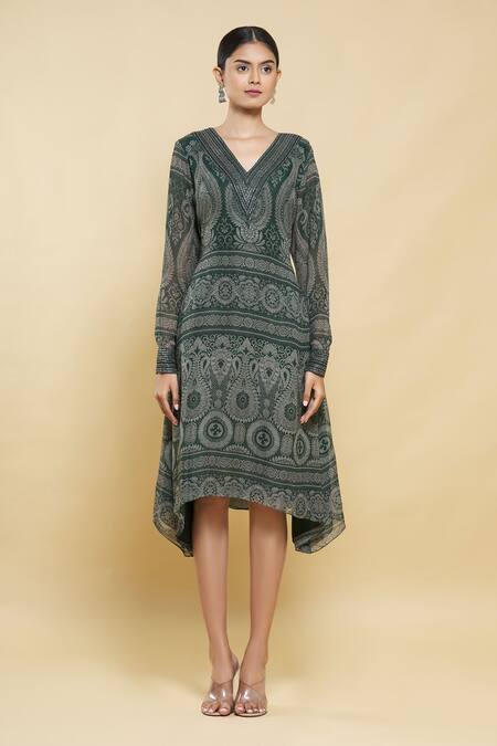 Kartikeya India_Green Silk Georgette Tunic _Online_at_Aza_Fashions