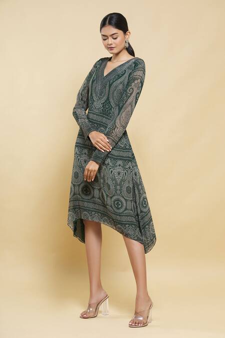 Buy_Kartikeya India_Green Silk Georgette Tunic _Online_at_Aza_Fashions