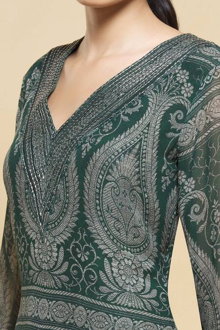 Kartikeya India_Green Silk Georgette Tunic _at_Aza_Fashions