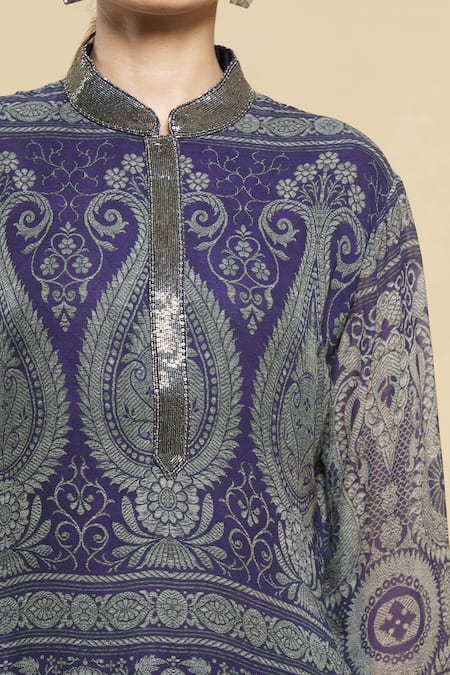 Kartikeya India_Blue Silk Georgette Kurta _at_Aza_Fashions