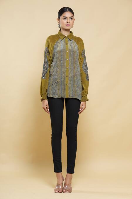 Kartikeya India_Yellow Silk Crepe Shirt_Online_at_Aza_Fashions