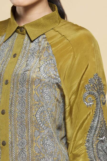 Kartikeya India_Yellow Silk Crepe Shirt_at_Aza_Fashions