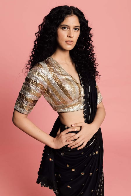 Shop Label Earthen Black Handwoven Silk Embroidered Saree at Aza Fashions Shop_Label Earthen_Black Handwoven Silk Embroidered Saree _at_Aza_Fashions