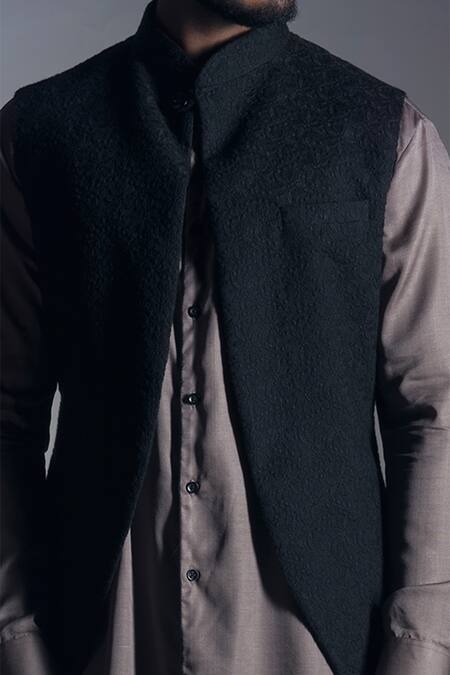 Buy_Smriti By Anju Agarwal_Black , Silk Embroidered Bundi And Kurta Set_Online_at_Aza_Fashions