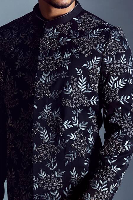 Smriti By Anju Agarwal Black Terrycot Embroidered Bandhgala And Pant Set Online at Aza Fashions Smriti By Anju Agarwal_Black Terrycot Embroidered Bandhgala And Pant Set _Online_at_Aza_Fashions