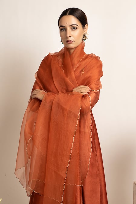 Rashi Jain Orange Chanderi Gulbano Anarkali Set Online at Aza Fashions Rashi Jain_Orange Chanderi Gulbano Anarkali Set _Online_at_Aza_Fashions