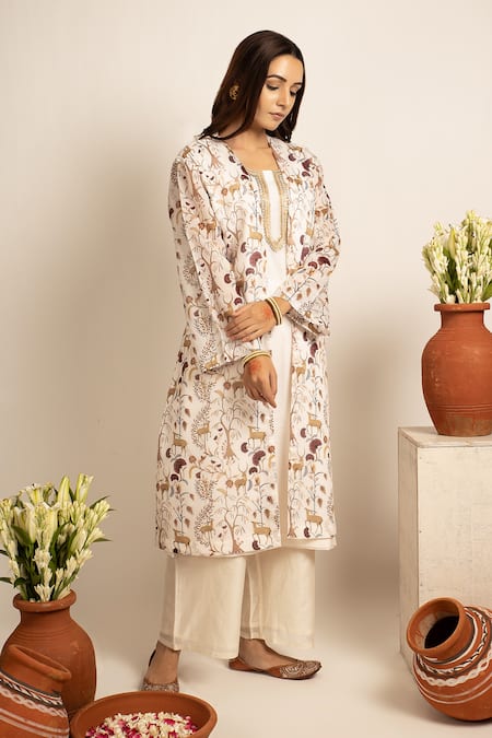 Rashi Jain White Chanderi Mehnoor Jacket And Kurta Set 
