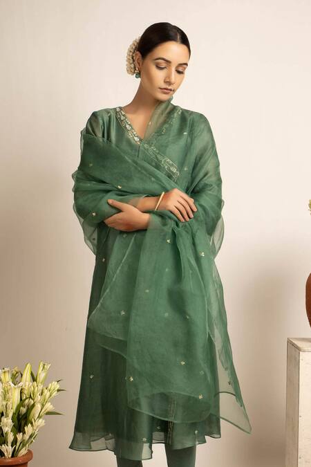 Rashi Jain_Green Chanderi Phalak Anarkali With Dupatta _Online_at_Aza_Fashions