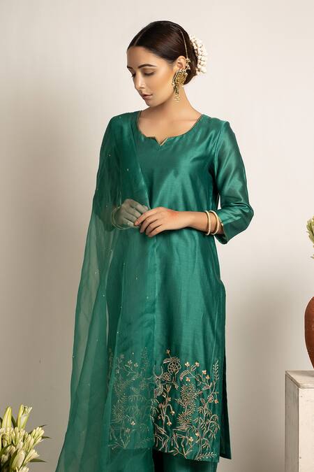 Buy_Rashi Jain_Green Chanderi Zainab Kurta Set _Online_at_Aza_Fashions