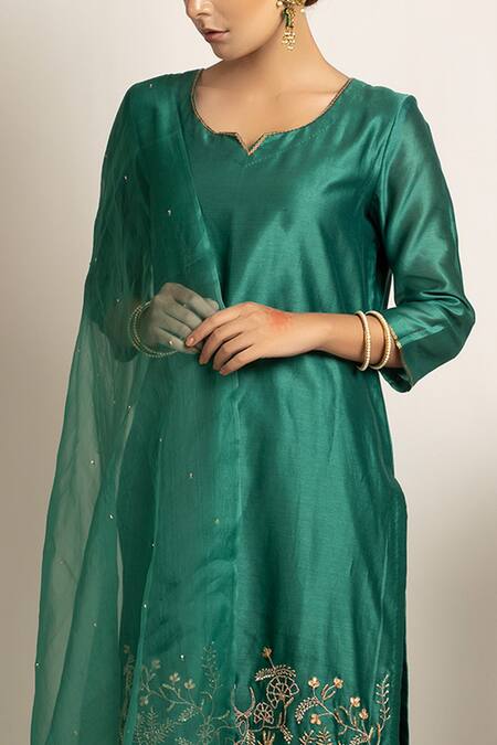 Shop_Rashi Jain_Green Chanderi Zainab Kurta Set _Online_at_Aza_Fashions