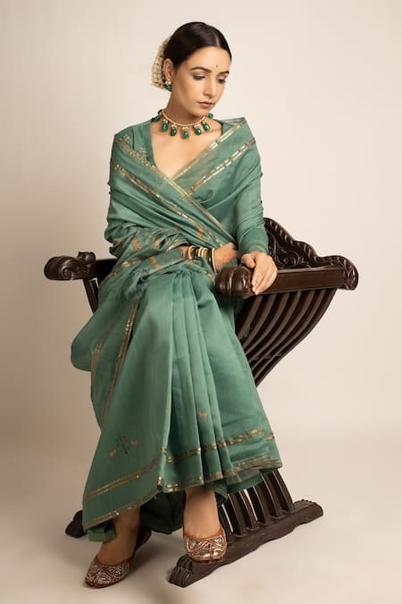 Rashi Jain Green Bageecha Chanderi Saree