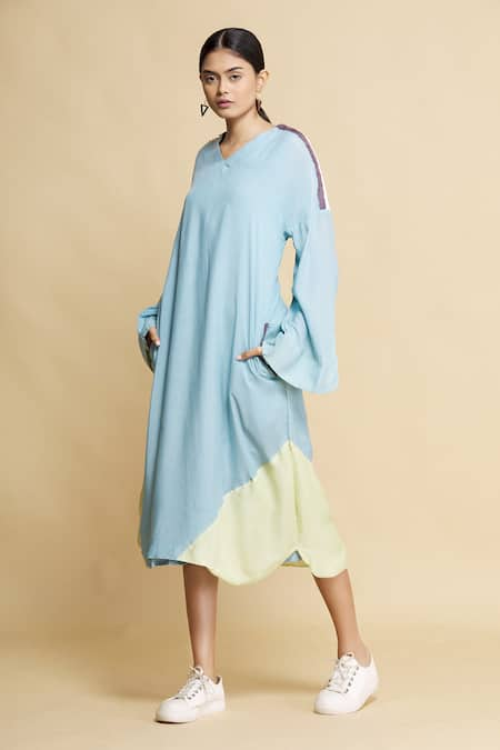 Bhavik Shah Blue Cotton Silk Dress With Inner