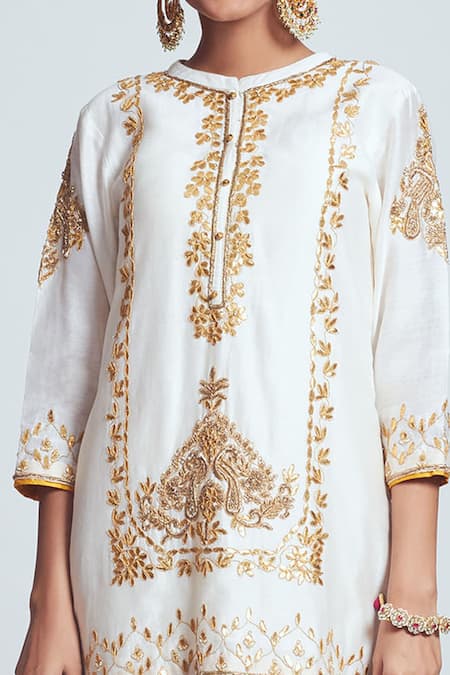 Buy_Sheetal Batra_White Kurta Chanderi Silk Gharara Georgette Round And Set_Online_at_Aza_Fashions