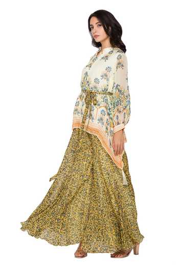 Buy Soup By Sougat Paul Yellow Chiffon Band Collar Asymmetric Tunic Sharara Set Online at Aza Fashions Buy_Soup By Sougat Paul_Yellow Chiffon Band Collar Asymmetric Tunic Sharara Set _Online_at_Aza_Fashions