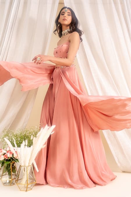 Silky Bindra Pink Crepe, Shantoon, Tulle Net Round Floral Embroidered Lehenga Set Online at Aza Fashions Silky Bindra_Pink Crepe, Shantoon, Tulle Net Round Floral Embroidered Lehenga Set _Online_at_Aza_Fashions