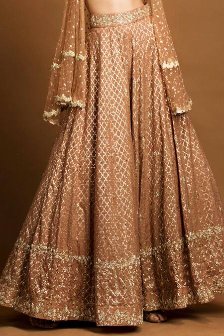 Shop Izzumi Mehta Gold Blouse And Lehenga Chanderi Jacket Net Zardozi Embroidered Set Online at Aza Fashions Shop_Izzumi Mehta_Gold Blouse And Lehenga Chanderi Jacket Net Zardozi Embroidered Set _Online_at_Aza_Fashions