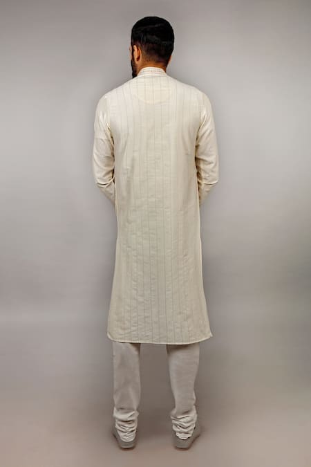 Shop Vanshik Beige Kurta Churidar Cotton Embroidered Set at Aza Fashions Shop_Vanshik_Beige Kurta Churidar Cotton Embroidered Set _at_Aza_Fashions