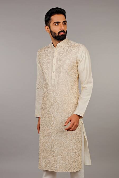 Vanshik Beige Kurta Churidar Cotton Embroidered Set Online at Aza Fashions Vanshik_Beige Kurta Churidar Cotton Embroidered Set _Online_at_Aza_Fashions