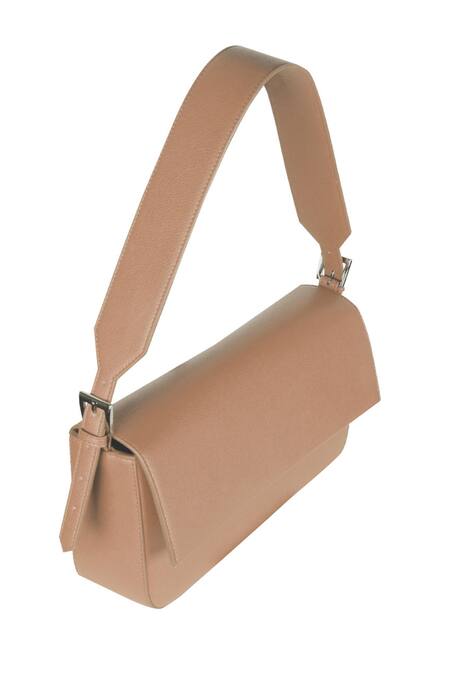Shop_The House Of Ganges_Peach Sandra Vegan Leather Handbag_Online_at_Aza_Fashions