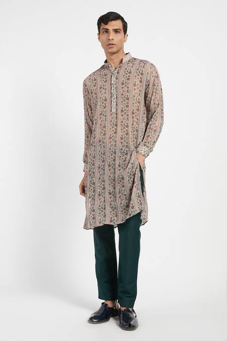 Rabani & Rakha_Multi Color Kurta Foil Georgette Pant Cotton Silk Printed Set _Online_at_Aza_Fashions