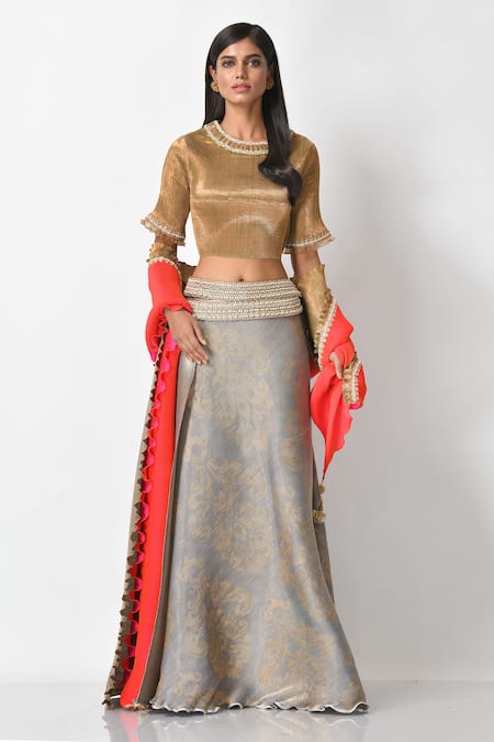 Kiran Uttam Ghosh Pleated Printed Lehenga Set 