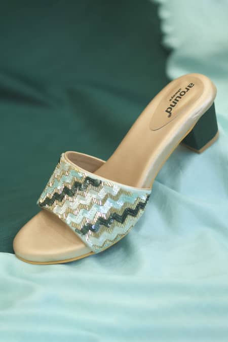 Shop_Around Always_Green Embroidery, Sequins Stepee Sandals _at_Aza_Fashions
