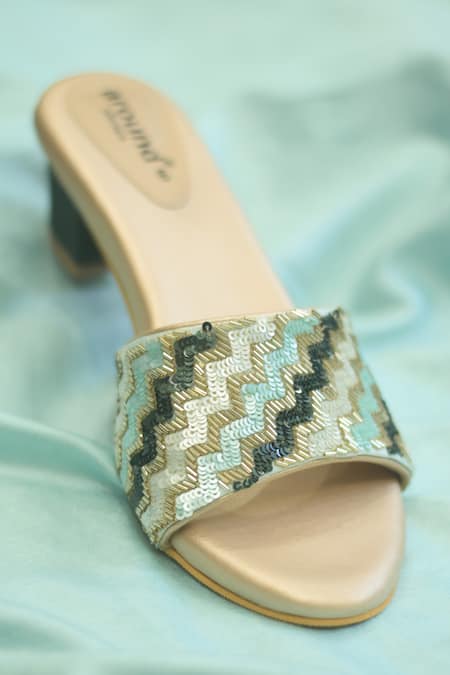Around Always_Green Embroidery, Sequins Stepee Sandals _Online_at_Aza_Fashions