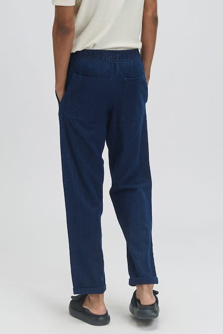 Shop Terra Luna Blue Handloom Cotton Malin Pleated Pant at Aza Fashions Shop_Terra Luna_Blue Handloom Cotton Malin Pleated Pant _at_Aza_Fashions