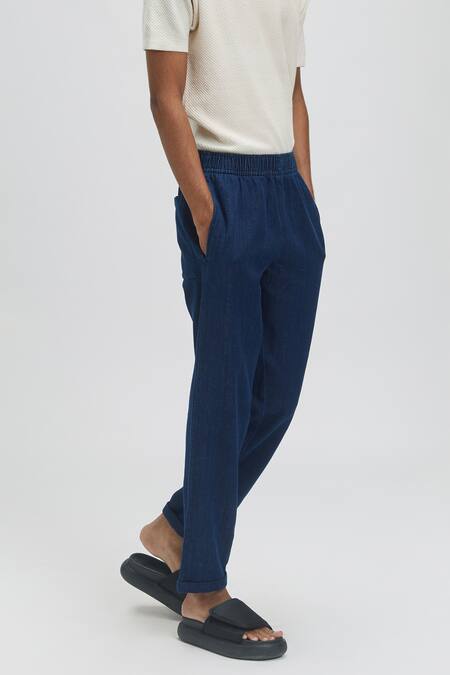 Terra Luna Blue Handloom Cotton Malin Pleated Pant Online at Aza Fashions Terra Luna_Blue Handloom Cotton Malin Pleated Pant _Online_at_Aza_Fashions