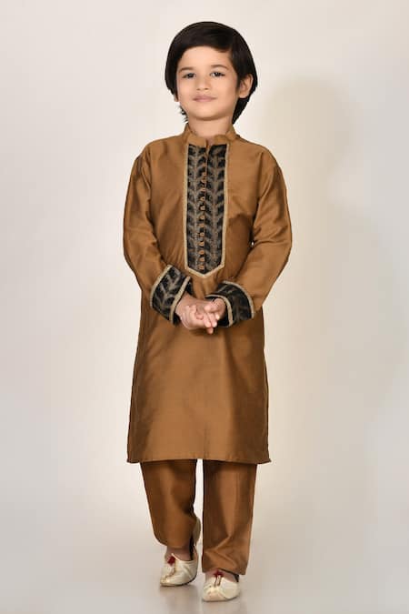 Arihant Rai Sinha Brown Cotton, Silk Embroidery Kurta And Pant Set 