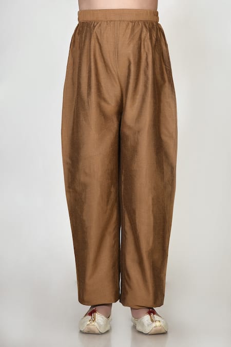 Shop_Petite Pomme_Brown Cotton, Silk Embroidery Kurta And Pant Set _Online_at_Aza_Fashions