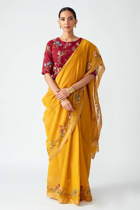 Plain Yellow Kanchipuram Silk Saree with Contrast Butta Pallu