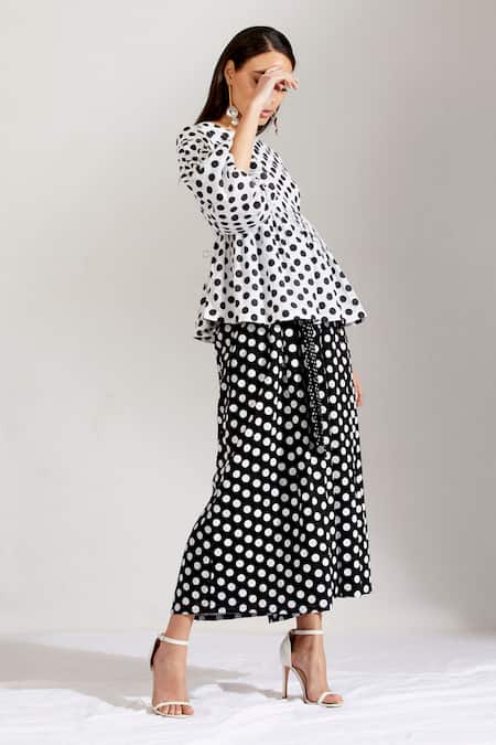Label Earthen_Black Cotton Mal Round Polka Dot Print Skirt Set _Online_at_Aza_Fashions