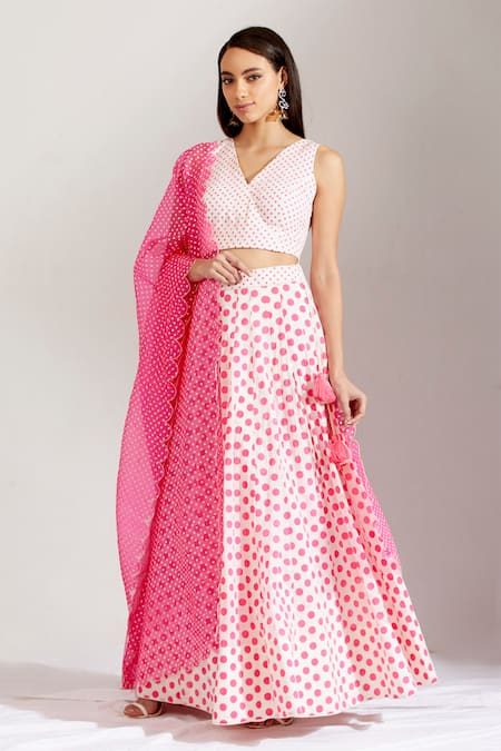 Label Earthen Polka Dot Print Lehenga Set 