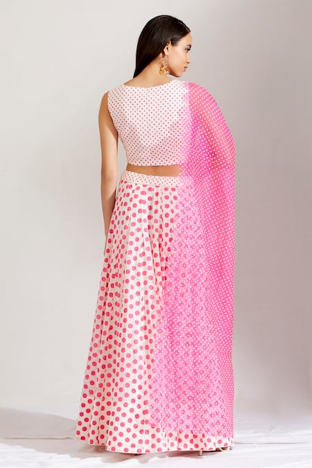 Label Earthen Polka Dot Print Lehenga Set 