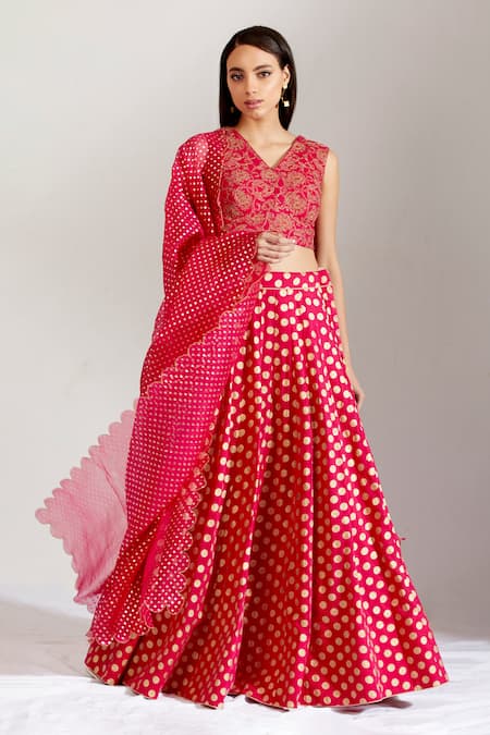 Label Earthen Polka Dot Print Lehenga Set 